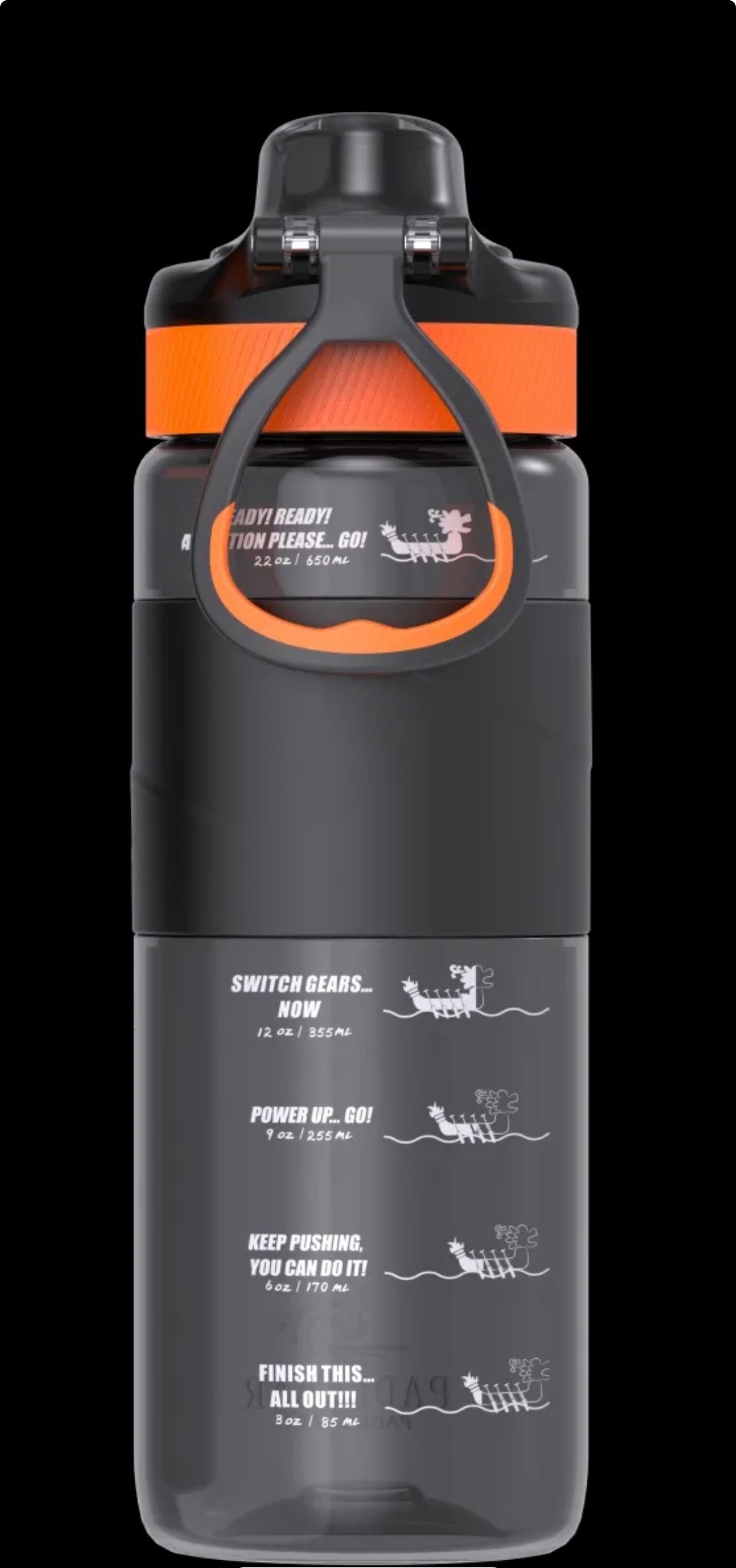 « Exclusive » Sports Water Bottle - Black/Orange - Dragon Boat Race motivation